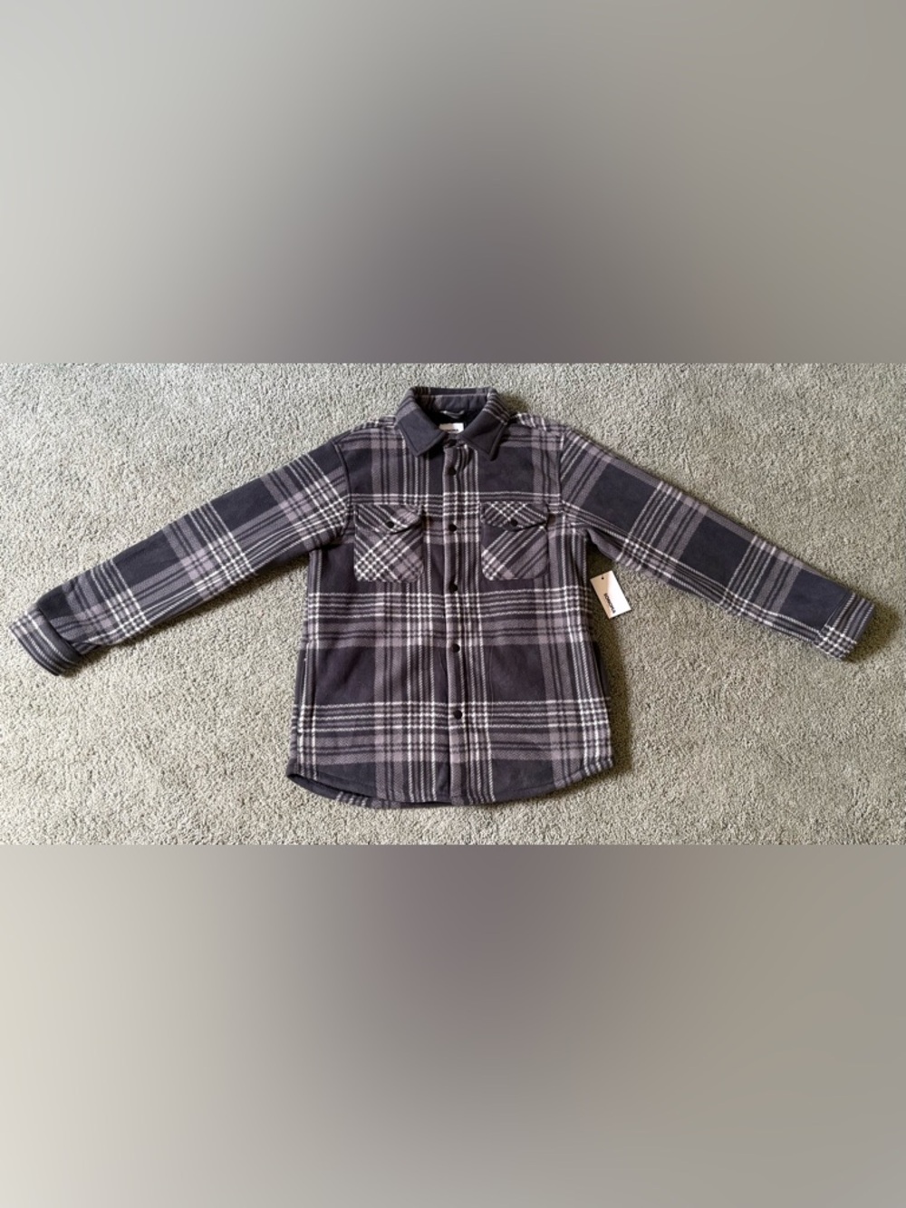Sonoma Arctic Fleece Short Jacket Gray Black Plaid Snap Outdoor Mens Size S NWT